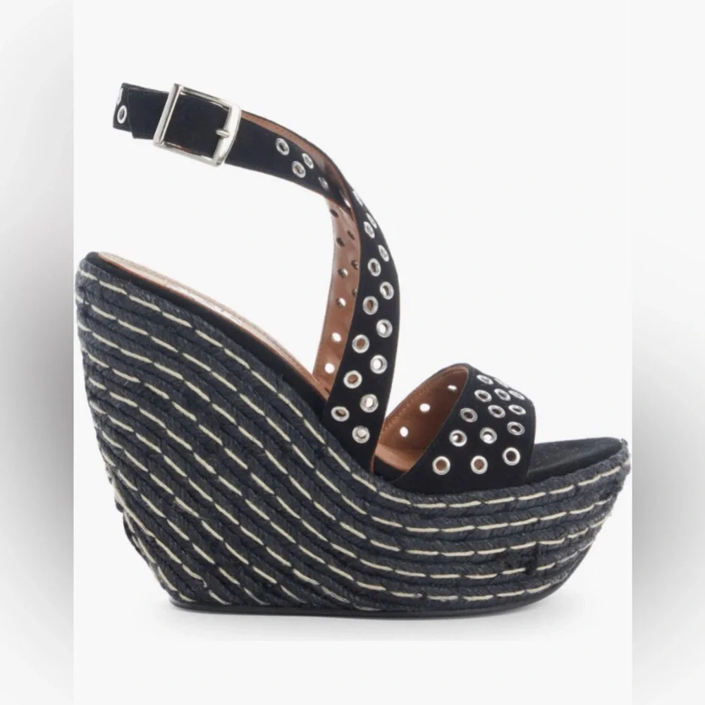 NIB $990 Alaïa Grommet Detail Wedge Espadrille Sandal (Women) 5US / 35EU, NOIR!